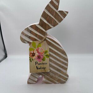 NWT Primrose Vintage Wooden Striped Bunny Rabbit
